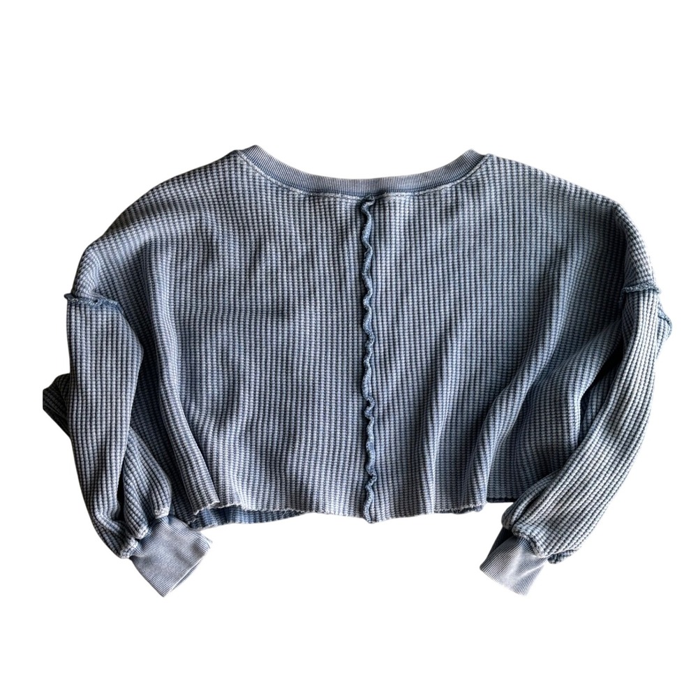 Altar'd State Blue Acid Wash Waffle Knit Cropped Thermal Top ST1317C Womens S - Picture 4 of 8